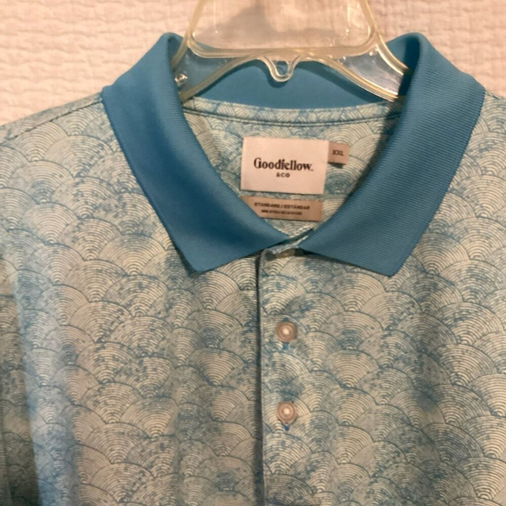 Goodfellow & Co Men's 3-Button Short Sleeve Golf Polo Shirt Sz XXL Turquoise - Picture 2 of 8